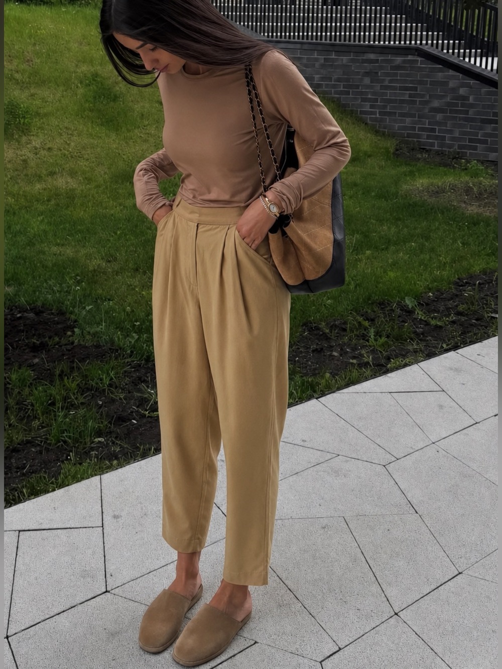 Massimo Dutti Linen Lyocell Pleated High Rise Cropped Pants Beige XS
